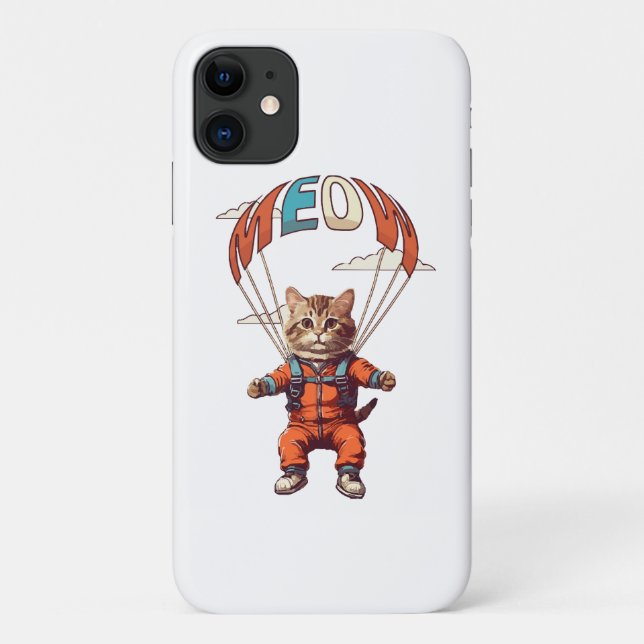 Capa Para iPhone 11 Gato Engraçado de Paraquedismo (Verso)