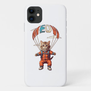 Capa Para iPhone 11 Gato Engraçado de Skydiving