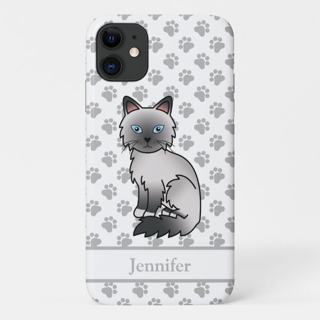 Capa Para iPhone 11 Gato Fofo Birman / Ragdoll Blue Point & Nome (Verso)