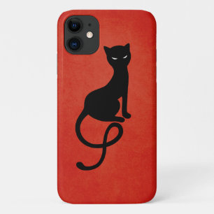 Capa Para iPhone 11 Gato Mau Preto Vermelho Gracioso