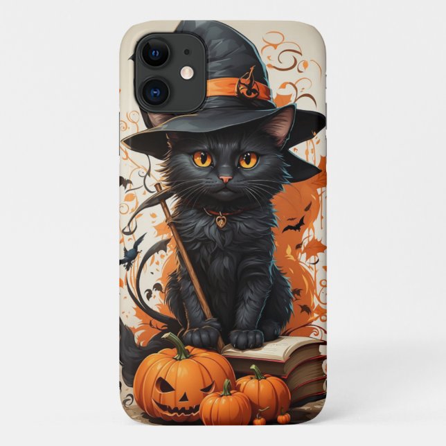 Capa Para iPhone 11 Gato Negro Halloween (Verso)