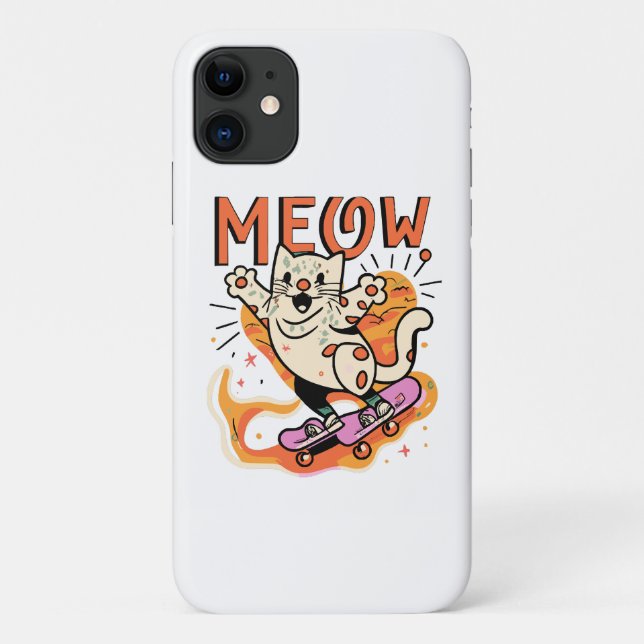 Capa Para iPhone 11 Gato Patinando Meow (Verso)