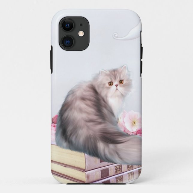 Capa Para iPhone 11 Gato persa e livros (Verso)