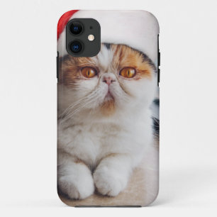 Capa Para iPhone 11 Gato persa maravilhoso com chapéu de Papai Noel