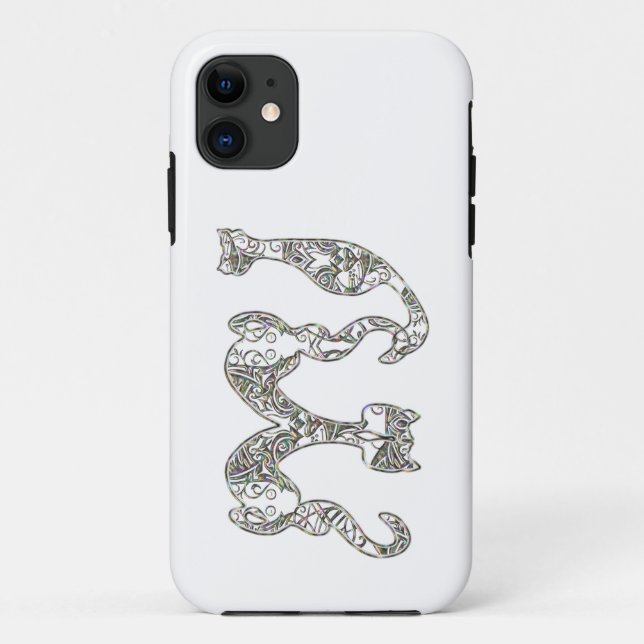 Capa Para iPhone 11 Gato Personalizado Monograma Font Metálico Abalone (Verso)