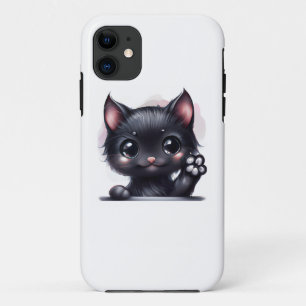 Capa Para iPhone 11 Gato Preto Adorável Kawaii