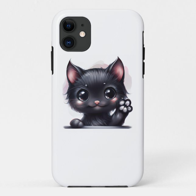 Capa Para iPhone 11 Gato Preto Adorável Kawaii (Verso)