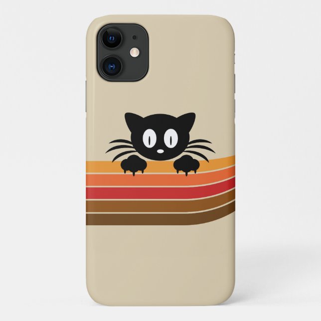 Capa Para iPhone 11 Gato preto bonito com tiras retrorreflectoras (Verso)