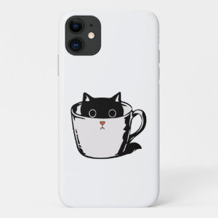 Capa Para iPhone 11 Gato preto com nariz vermelho escondido em um copo