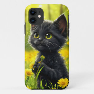 Capa Para iPhone 11 Gato preto de desenho animado