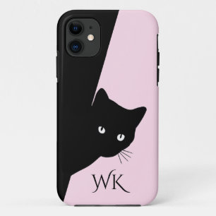 Capa Para iPhone 11 Gato Preto de Vento Rosa