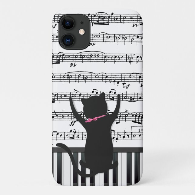 Capa Para iPhone 11 Gato Preto Em Chaves Piano (Verso)
