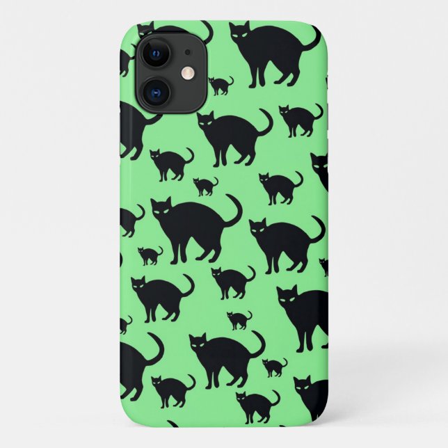 Capa Para iPhone 11 Gato Preto em iPhone/iPad de Fundo Verde (Verso)