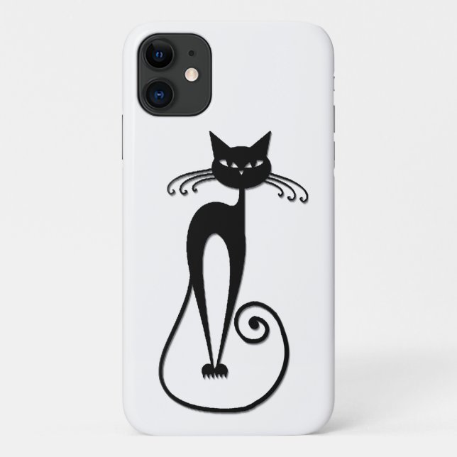 Capa Para iPhone 11 Gato preto magro e caprichoso (Verso)