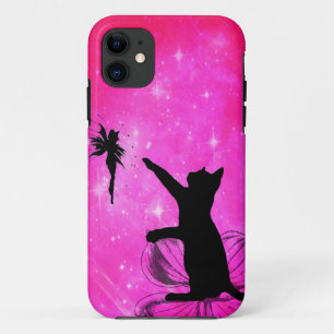 Capa Para iPhone 11 Gato Rosa Perseguindo Fada