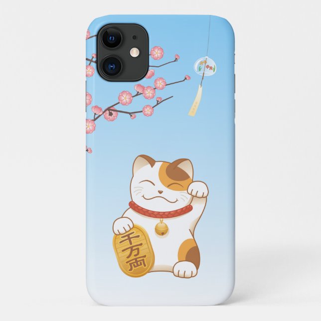Capa Para iPhone 11 Gato Sortudo Japonês Calico Maneki Neko (Verso)