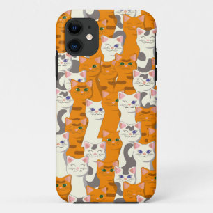 Capa Para iPhone 11 Gatos brancos e gengibres padrão olhos verdes olho
