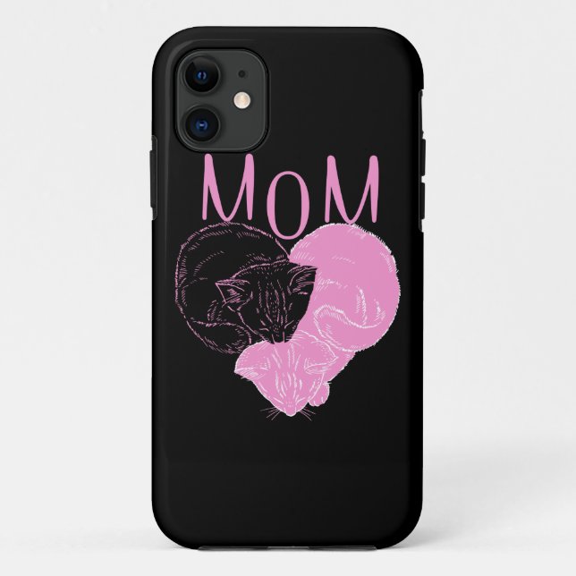 Capa Para iPhone 11 Gatos Cardíacos Rosa MOM (Verso)