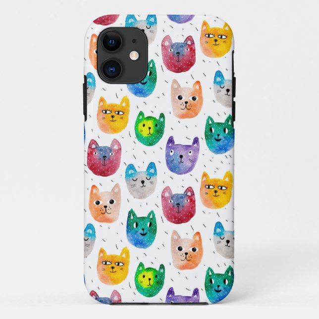 Capa Para iPhone 11 Gatos e amigos da aguarela (Verso)