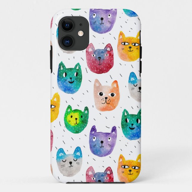 Capa Para iPhone 11 Gatos e amigos da aguarela (Verso)