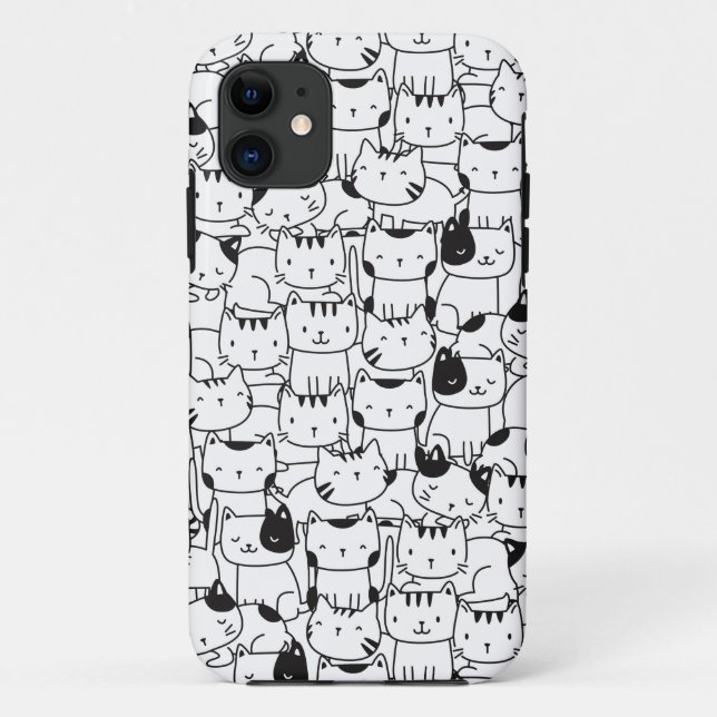 Capa Para iPhone 11 Gatos Pretos e Brancos Fofos (Verso)