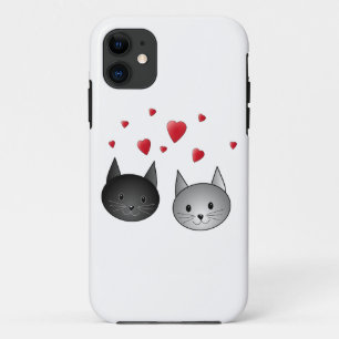 Capa Para iPhone 11 Gatos pretos e cinzentos bonitos, com corações