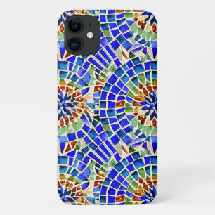 Capa Para iPhone 11 Gaudi inspira formas azuis redondas padrão mosaico