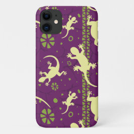 Capa Para iPhone 11 Gecko Lizards Padrão Verde Roxo Étnico