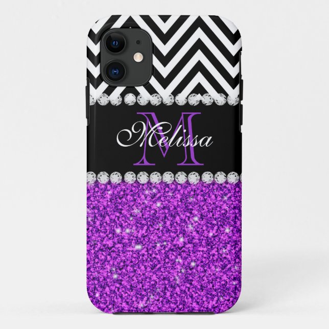 CAPA PARA iPhone 11 GELO PURPER BLACK CHEVRON MONOGRAMMED (Verso)