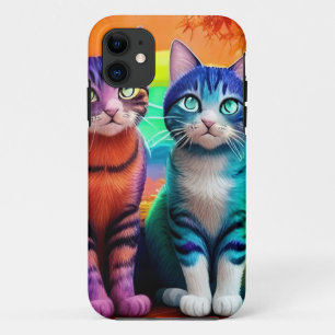 Capa Para iPhone 11 Gêmeos da arte digital de gatos-56467