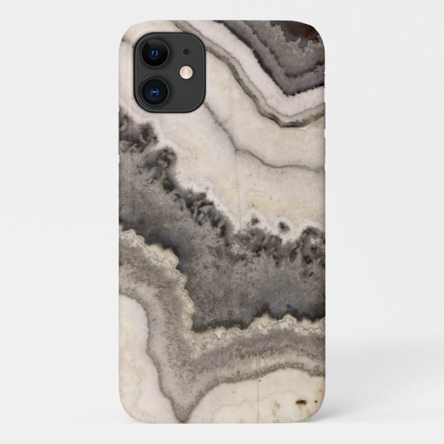 Capa Para iPhone 11 Gemstone preto da cinza Marble (Verso)