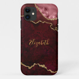 Capa Para iPhone 11 Geodo de Agato Dourado de Marble Burgundy