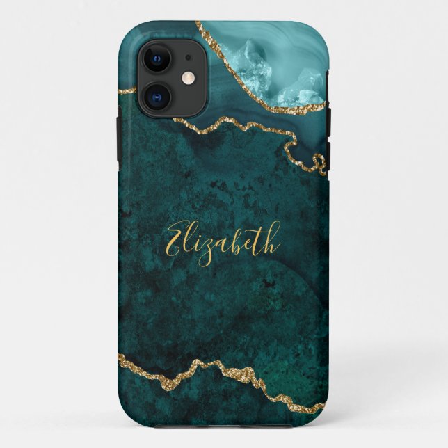 Capa Para iPhone 11 Geodo de Agato Dourado do Mármaco com Teto de Aqua (Verso)
