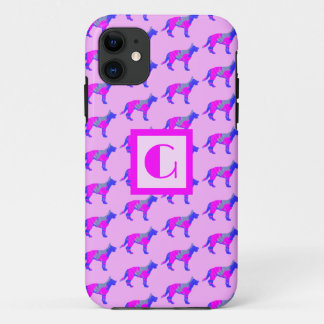 Capa Para iPhone 11 German shepherd Cão Alsaciano Silhouette Pink Mono