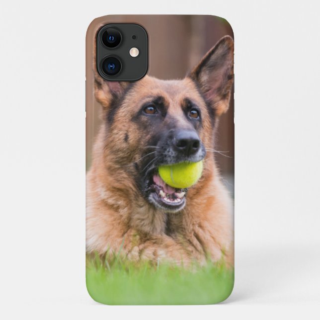 Capa Para iPhone 11 German shepherd Com Bola De Tênis (Verso)