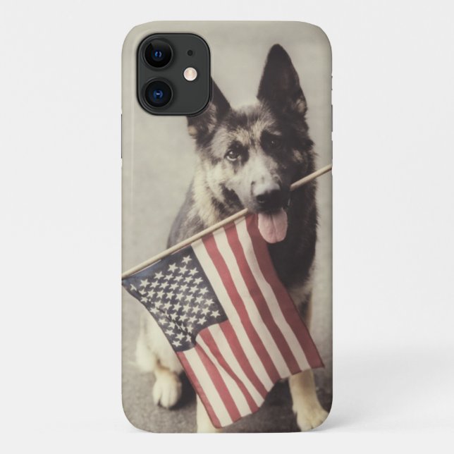 Capa Para iPhone 11 German shepherd com Sinalizador dos EUA (Verso)