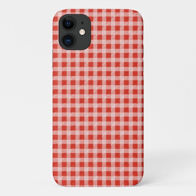 Capa Para iPhone 11 gingham branco vermelho (Verso)