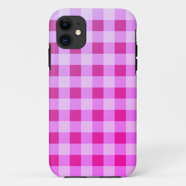 Capa Para iPhone 11 Gingham de Xadrez Rosa Brilhante (Verso)