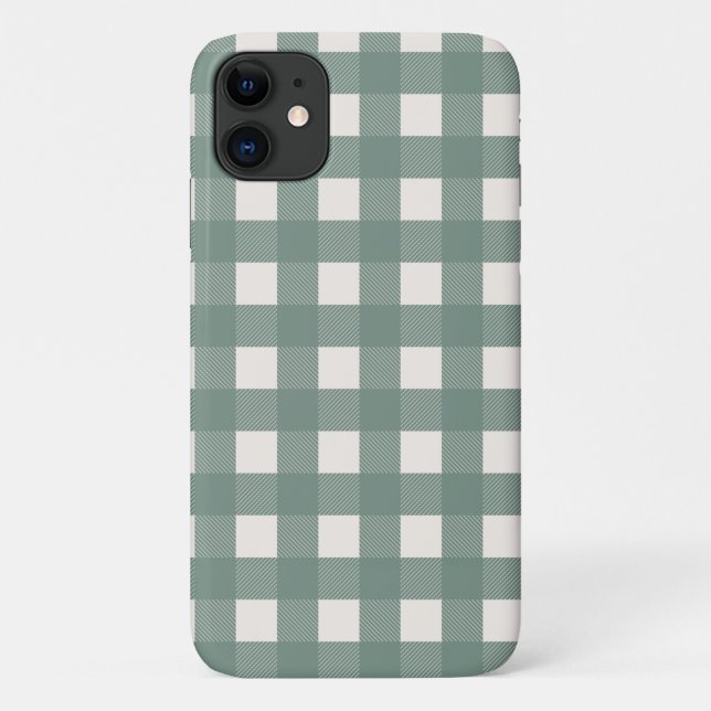 Capa Para iPhone 11 Gingham Xadrez Verde Buffalo (Verso)