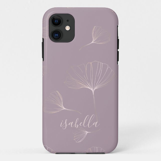 Capa Para iPhone 11 Ginkgo Biloba Botânica Rosa Dourada Personalizada (Verso)