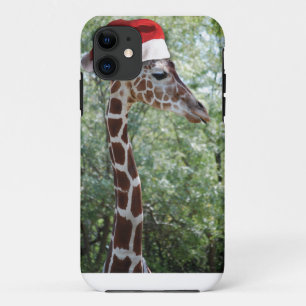 Capa Para iPhone 11 Girafa de Natal com Papai Noel