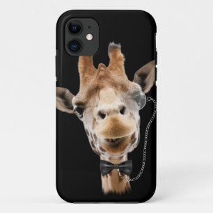 Capa Para iPhone 11 Girafa engraçada com Bowtie e Monocle