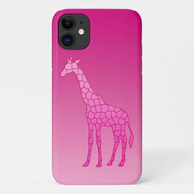 Capa Para iPhone 11 Girafa Geométrica Moderna, Fuchsia e Rosa Claro (Verso)