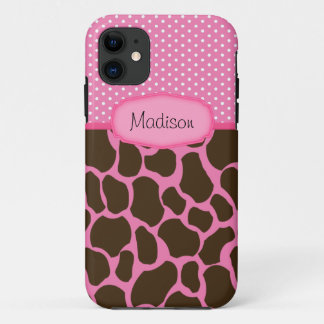 Capa Para iPhone 11 Girafa Rosa Personalizada