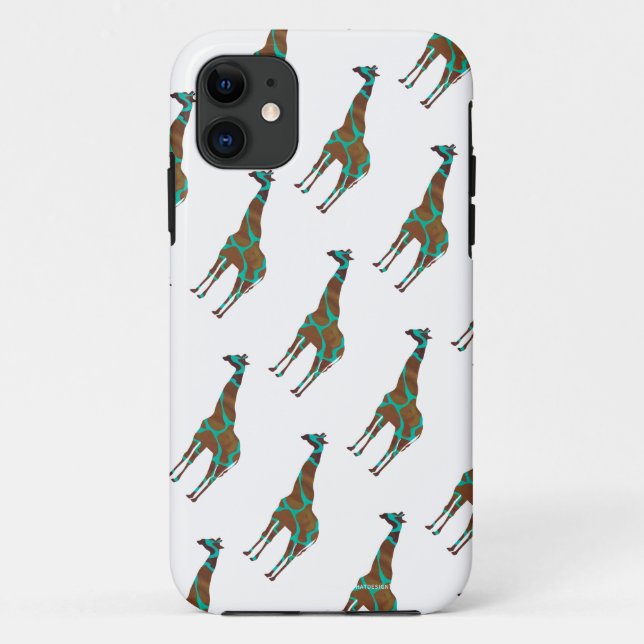 Capa Para iPhone 11 Giraffe Brown e Teal Impressão (Verso)