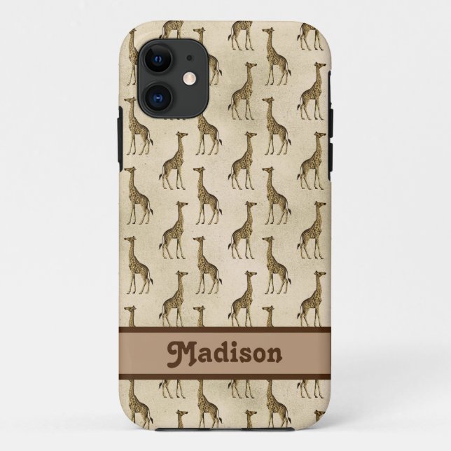 Capa Para iPhone 11 Giraffe Brown Personalised Animal (Verso)