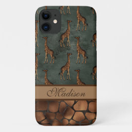 Capa Para iPhone 11 Giraffe Chic Script Name Na moda Trendy Safari