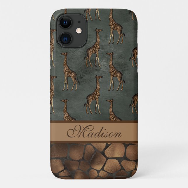 Capa Para iPhone 11 Giraffe Chic Script Name Na moda Trendy Safari (Verso)