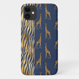 Capa Para iPhone 11 Giraffe e Tiger Impressão Dourado Chic Bonito