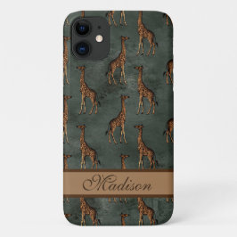 Capa Para iPhone 11 Giraffe Script Name Chic Na moda Trendy Safari
